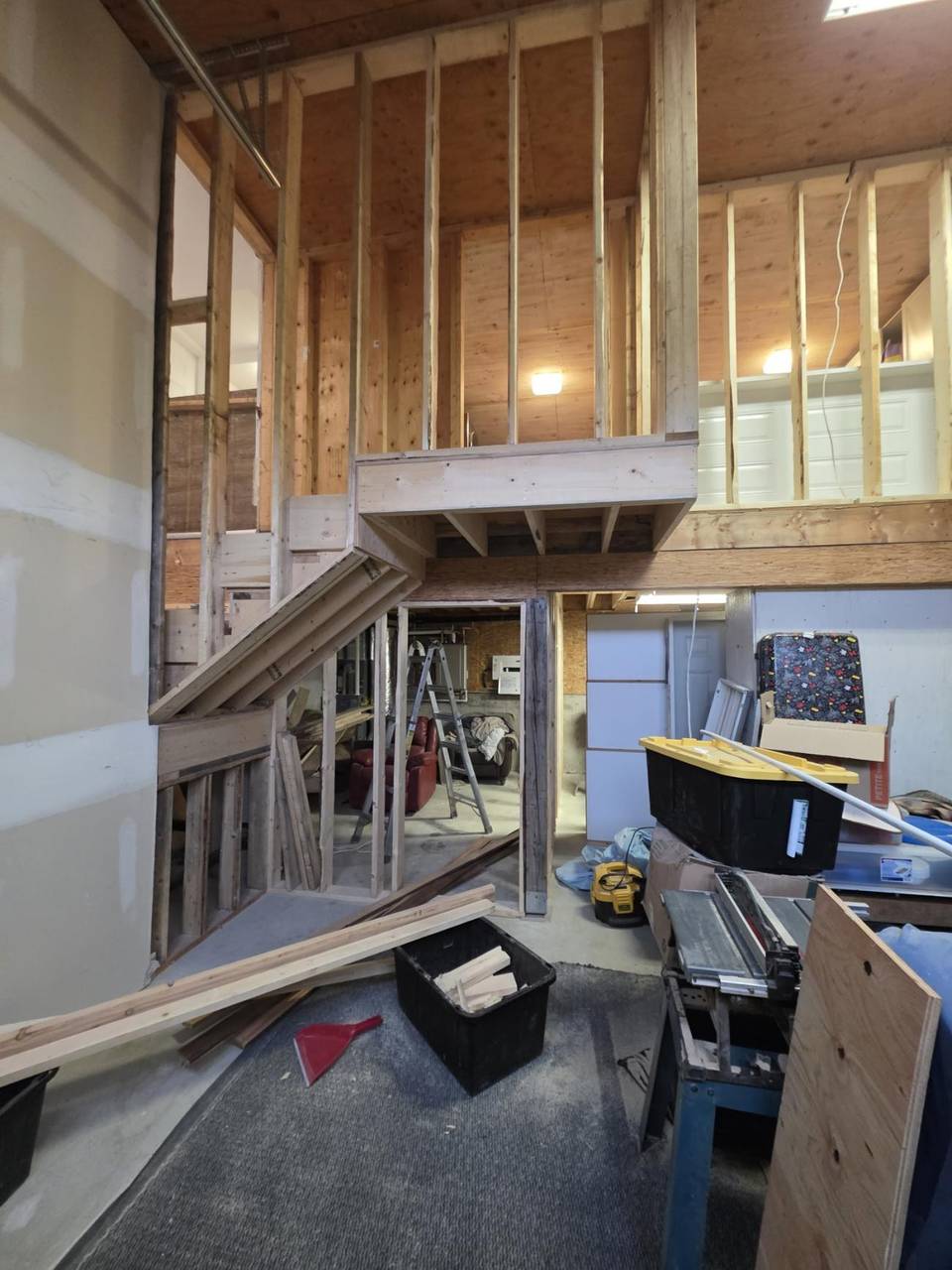 Loft framed with the stair stringers in place